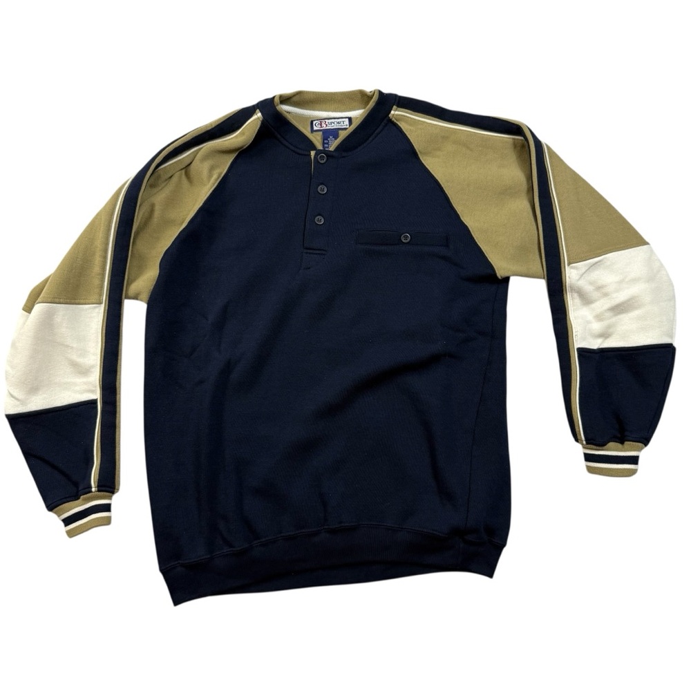 Vintage 90s Croft & Barrow Sport Henley Sweatshirt – Color Block Raglan Medium
